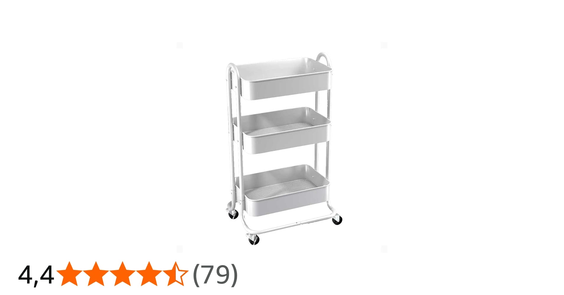 Carrinho Organizador Multiuso 3 Prateleiras de Aço Fruteira com Rodinha (Branco)