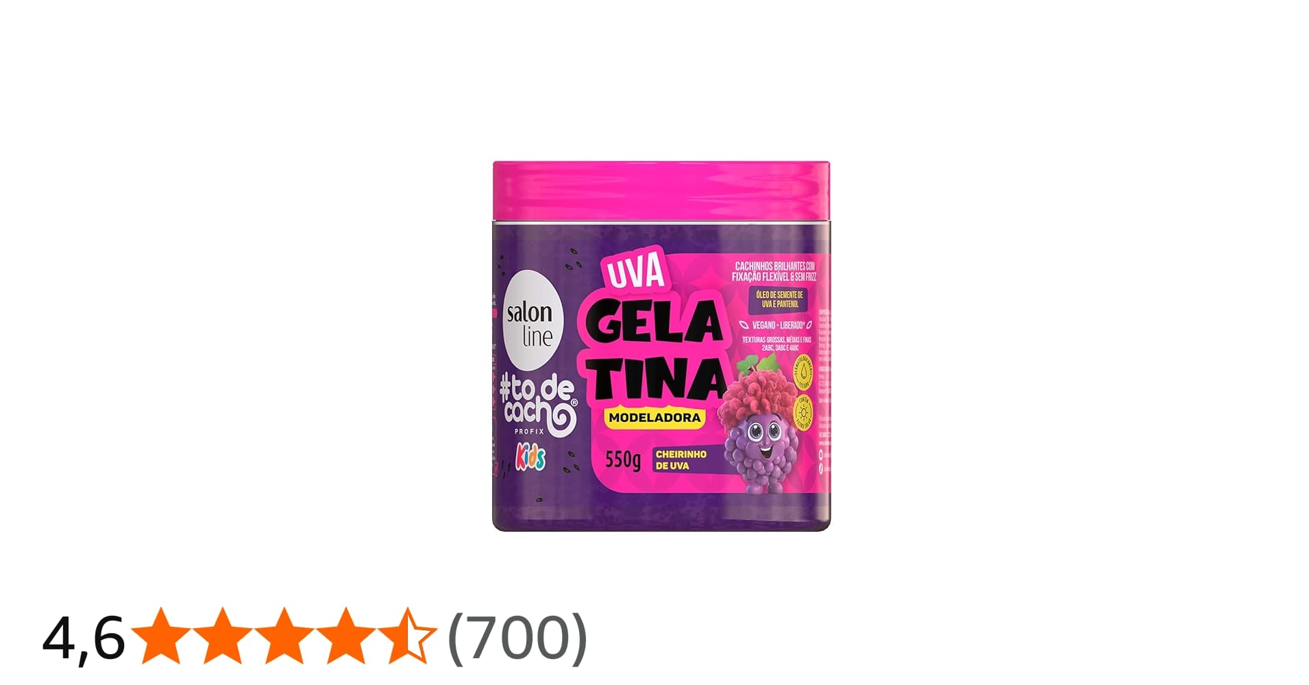 Salon Line, Gelatina Modeladora, #TodeCacho Kids, Uva, Vegano - para Cabelos Ondulados, Cacheados e Crespos, 550g