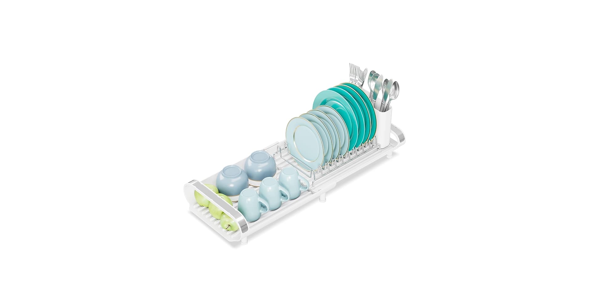 Kingrack Escorredor de Pratos Expansível, Suporte em Aço Inoxidável, com Porta-Talheres Removível