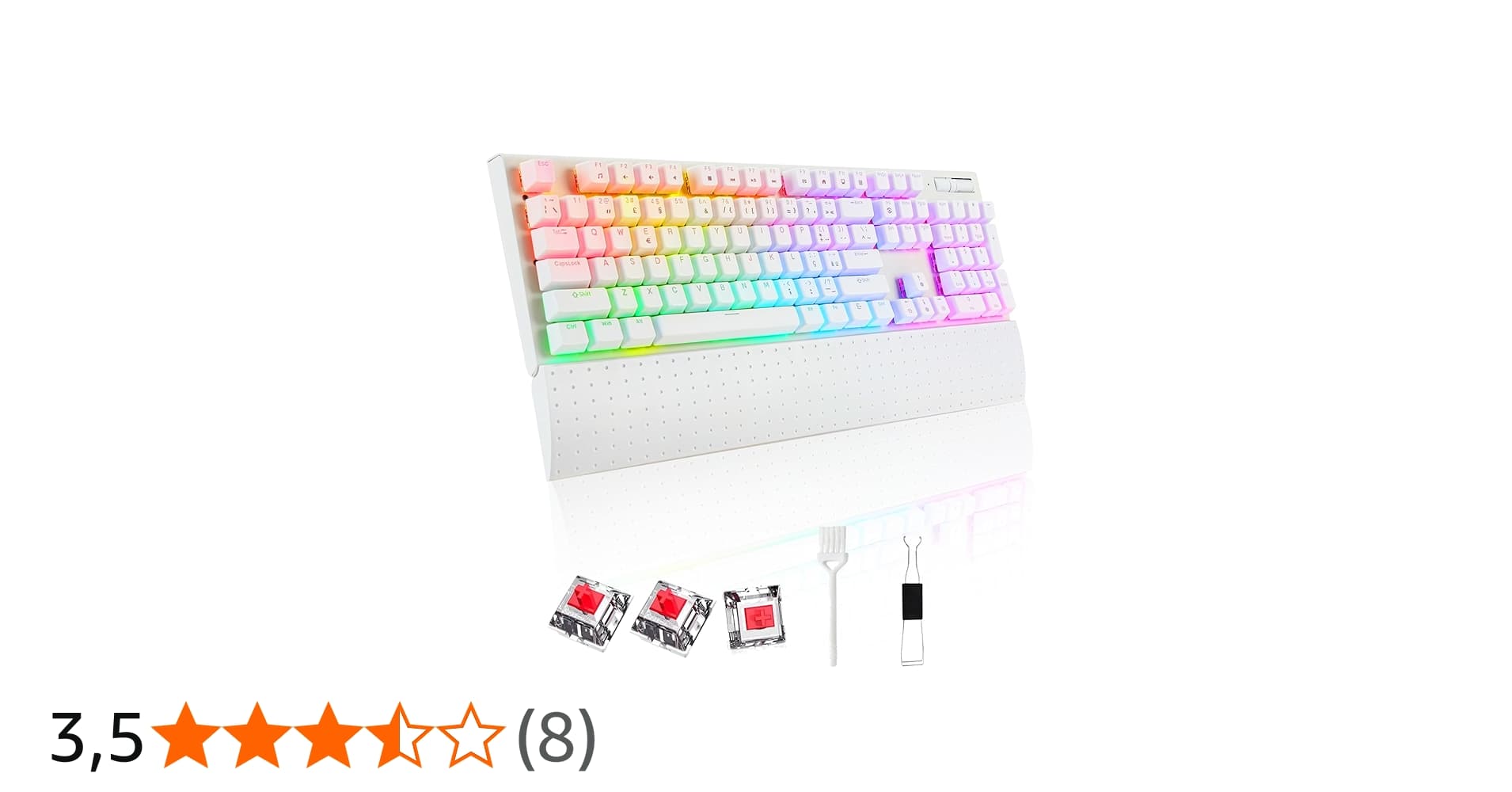 Teclado Mecânico com Iluminação LED Rgb, Layout Anbt 2, Apoio de Pulso Magnético Removível, Teclado Que Suporta Hot-swap de Soquetes,Switch Vermelho, Conexão USB (Branco)