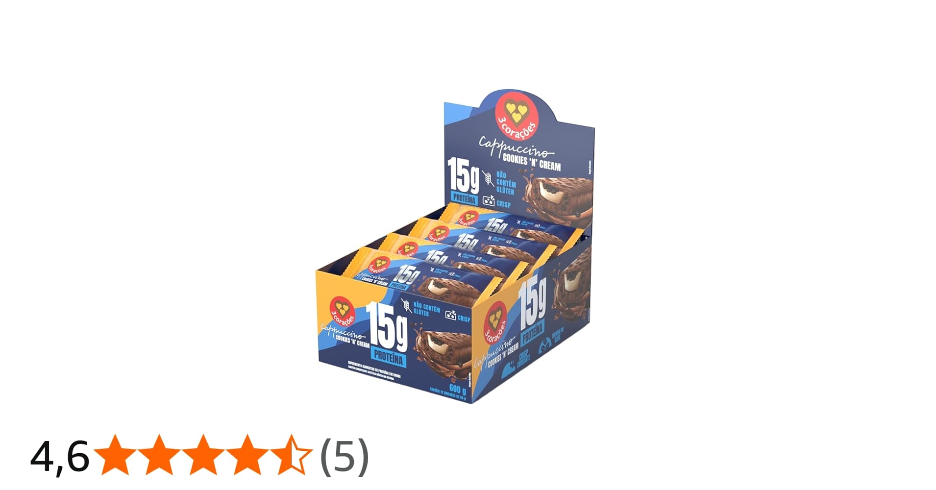 3 Corações Barra de Proteína Cappuccino Cookies 'n' Cream - Display 12 Unid