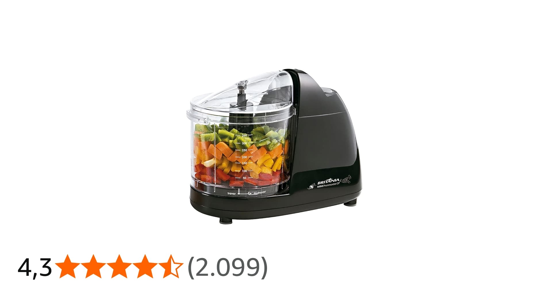 Mini Processador, 2p, 160w, Preto, 127v, Britânia