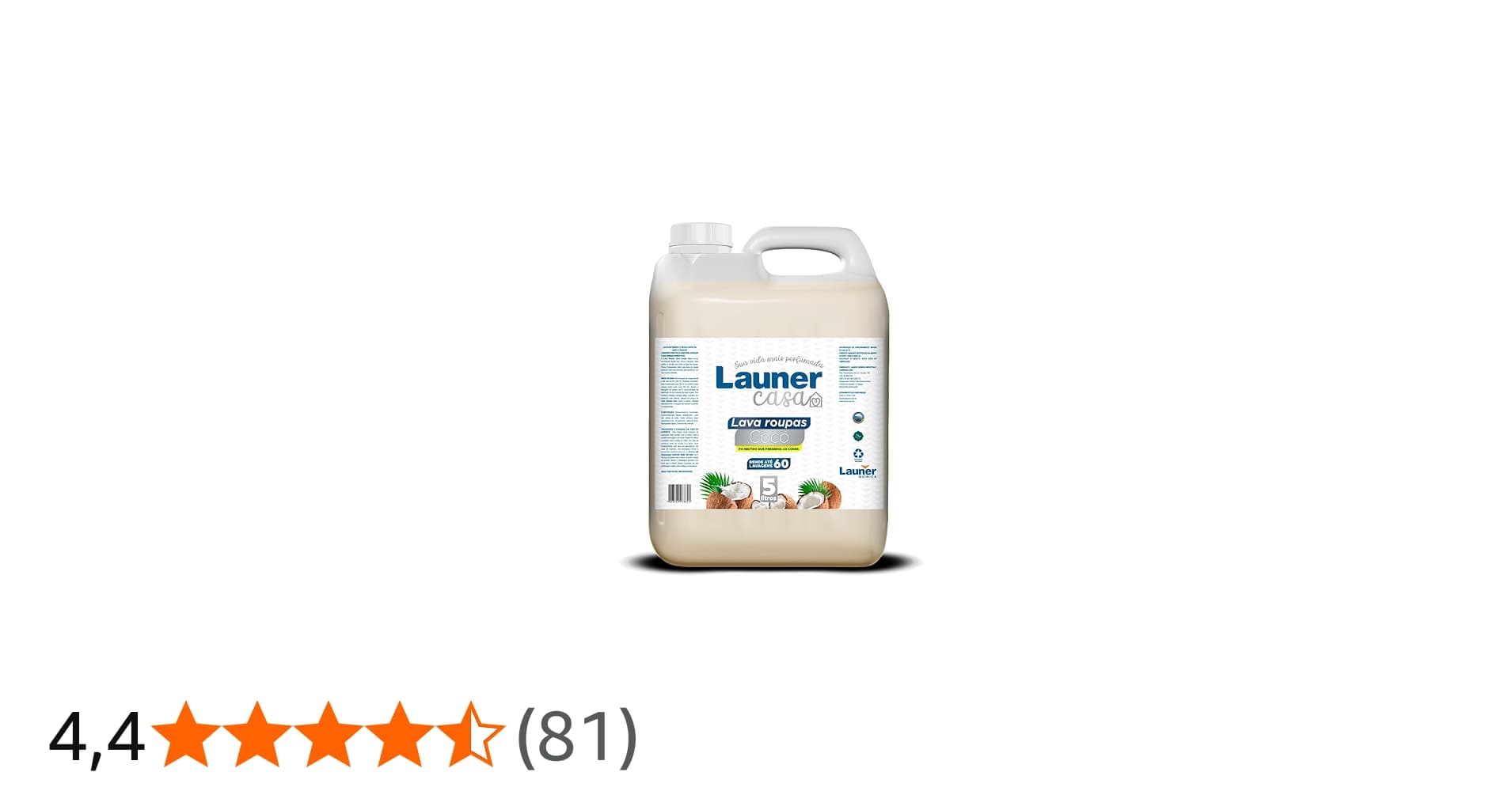 Lava Roupas Coco - Limpeza Profunda, Perfume Natural, Protege Fibras e Roupas Delicadas Launer Casa 5l