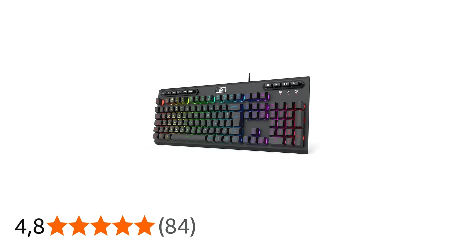 Teclado Gamer Redragon Aditya, Membrana, Rgb, Abnt2 - K513-rgb Pt - Preto