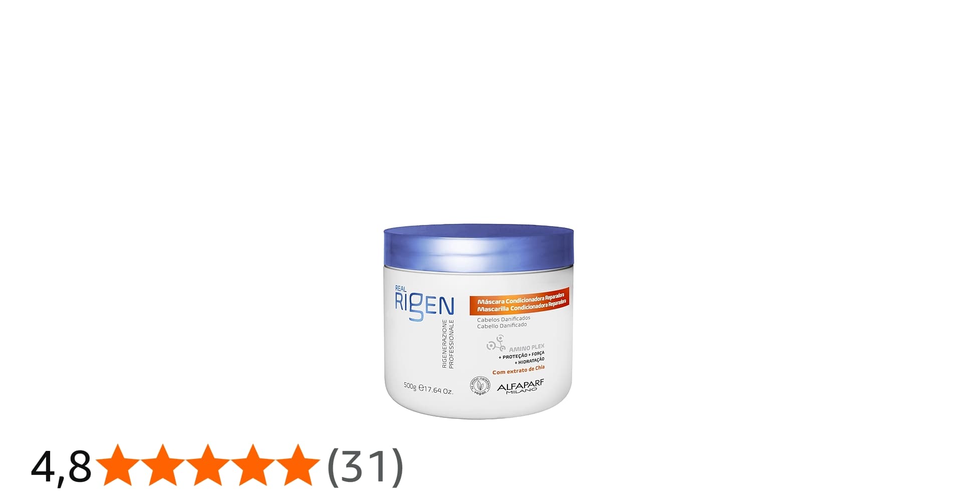 Alfaparf Milano, Real Rigen Máscara Profissional Reparadora, Cuidado Intensivo Que Protege e Reconstrói Os Cabelos Danificados 500g