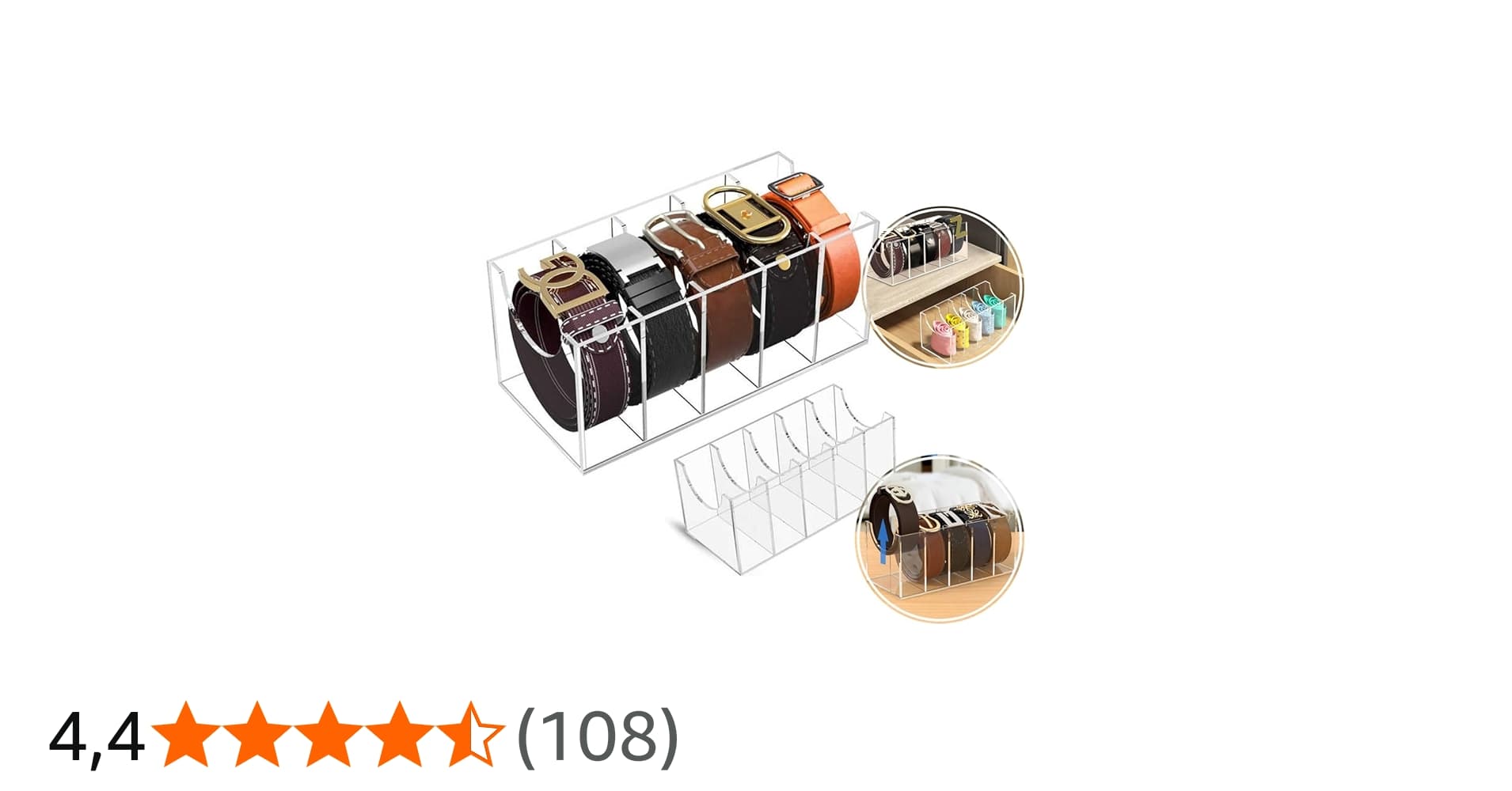 Organizador de Cintos em Acrílico Transparente, 5 Compartimentos, Expositor para Closet