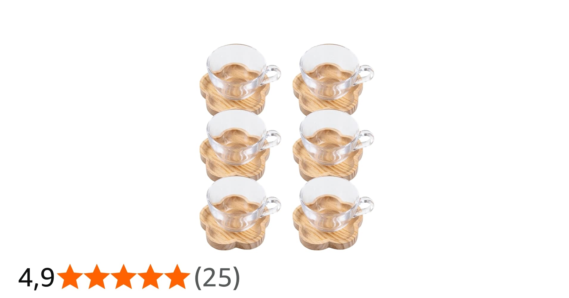 Jogo 6 Xicaras Cafe Chá com Pires em Madeira - 12 Peças