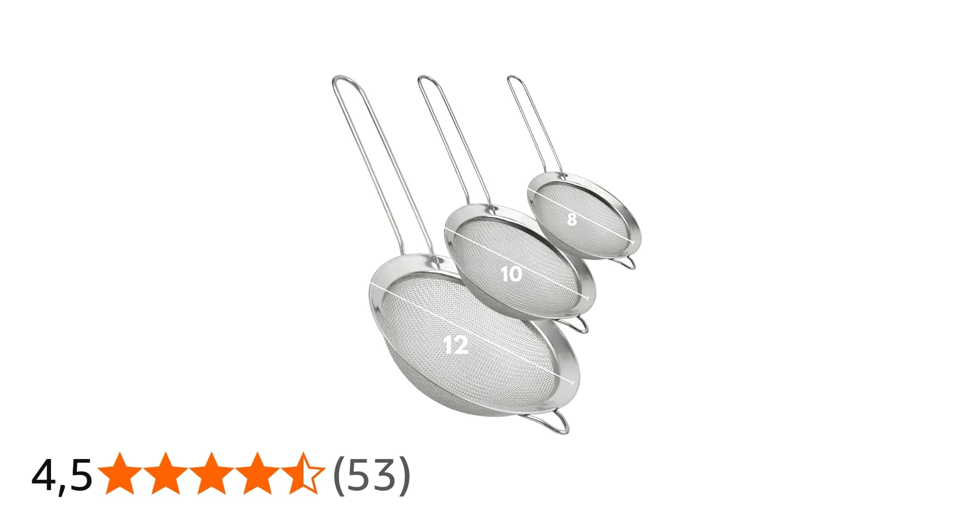 Kit com 3 Peneiras de Cozinha Inox com Alça – Tamanhos 8cm, 10cm e 12cm – para Coar, Peneirar e Lavar Alimentos com Facilidade - Premium