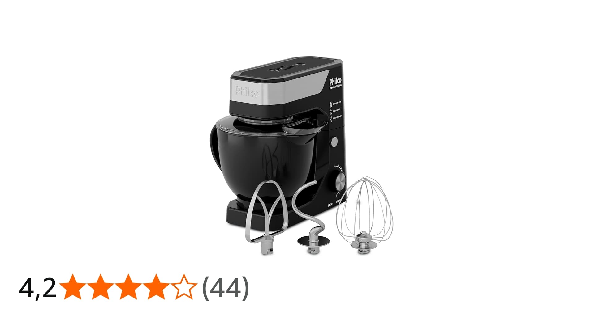 Batedeira Planetária Philco Pbp90a 900w, 12 Velocidades + Turbo, Tigela 5l com Tampa Antirrespingo – Preta