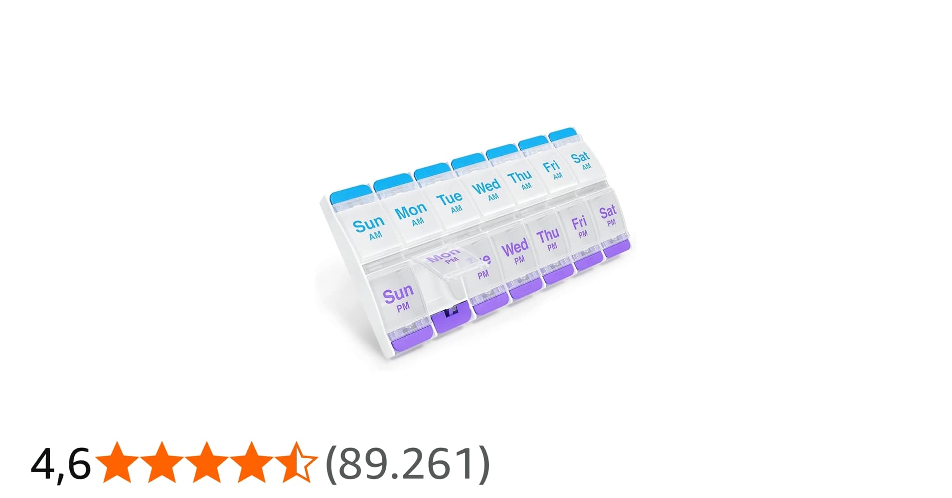 Ezy Dose Estojo de Comprimidos com Botão de Pressão (7 Dias), Planejador de Medicamentos, Organizador de Vitaminas, 2 Vezes por Dia Am/pm, Compartimentos Grandes, Adequado para Artrite, Tampas