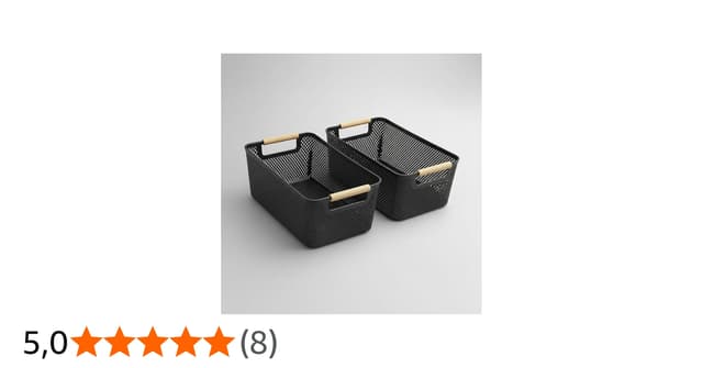 Kit Organizador Multiuso com 2 Cestos Retangulares em Plástico Vazado com Alças de Madeira Preto para Roupas e Acessórios - 2 Cestos (Preto)