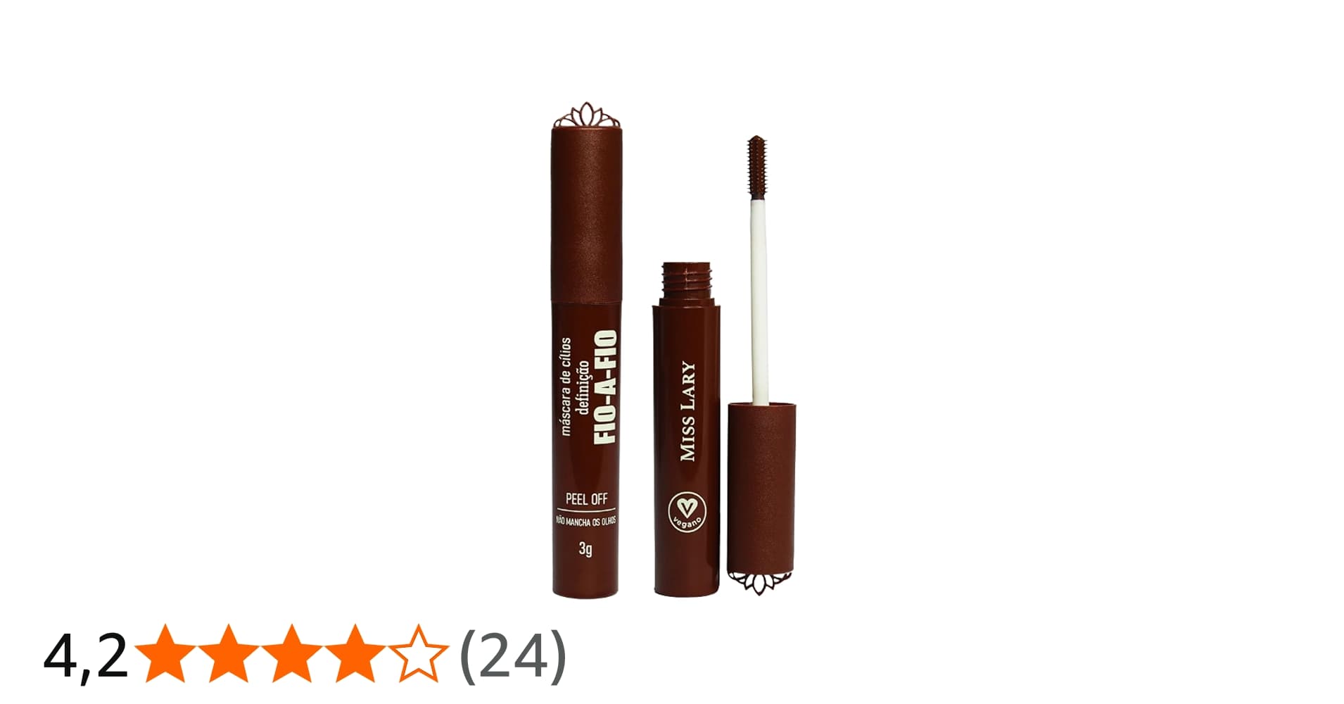 Máscara de Cílios, Marrom, Fio a Fio, Peel Off, Efeito Alongamento, Longa Duração, Vegana - Maquiagem Miss Lary