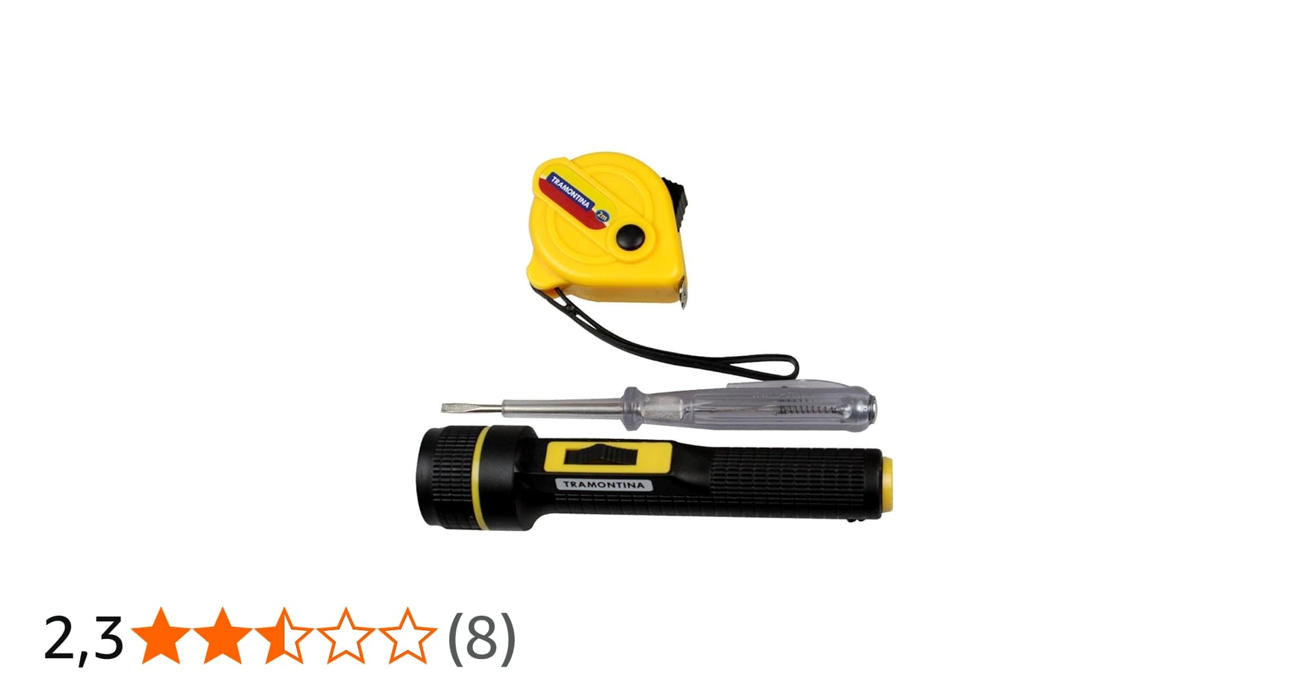 Tramontina 43408133, Kit de Ferramentas 3 Peças, com 1 Trena 1 Chave de Teste 1 Lanterna, Uso Domestico