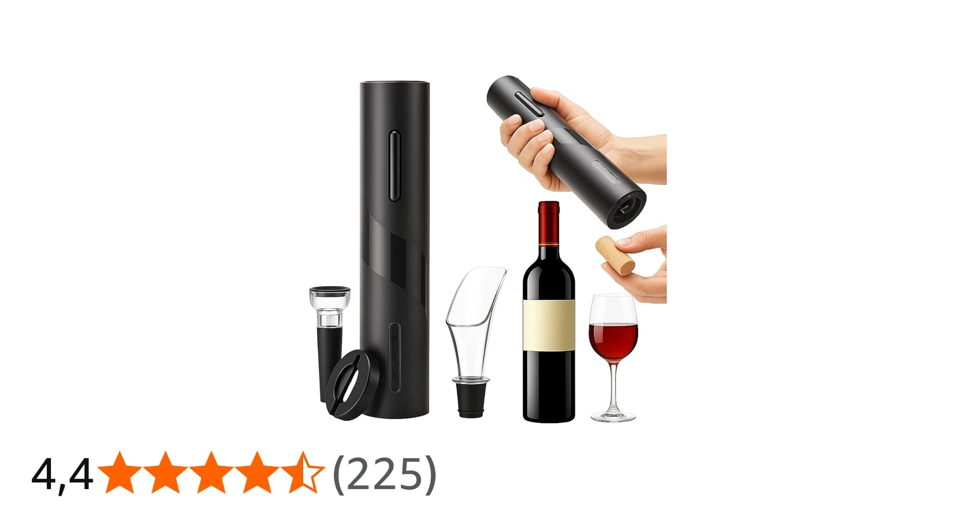 Abridor de Vinho Elétrico 4 Peças com Saca Rolha Automático Bico Dosador, Cortador de Lacre, Rolha a Vácuo, Ideal para Presentes e Comemorações Jantares Românticos