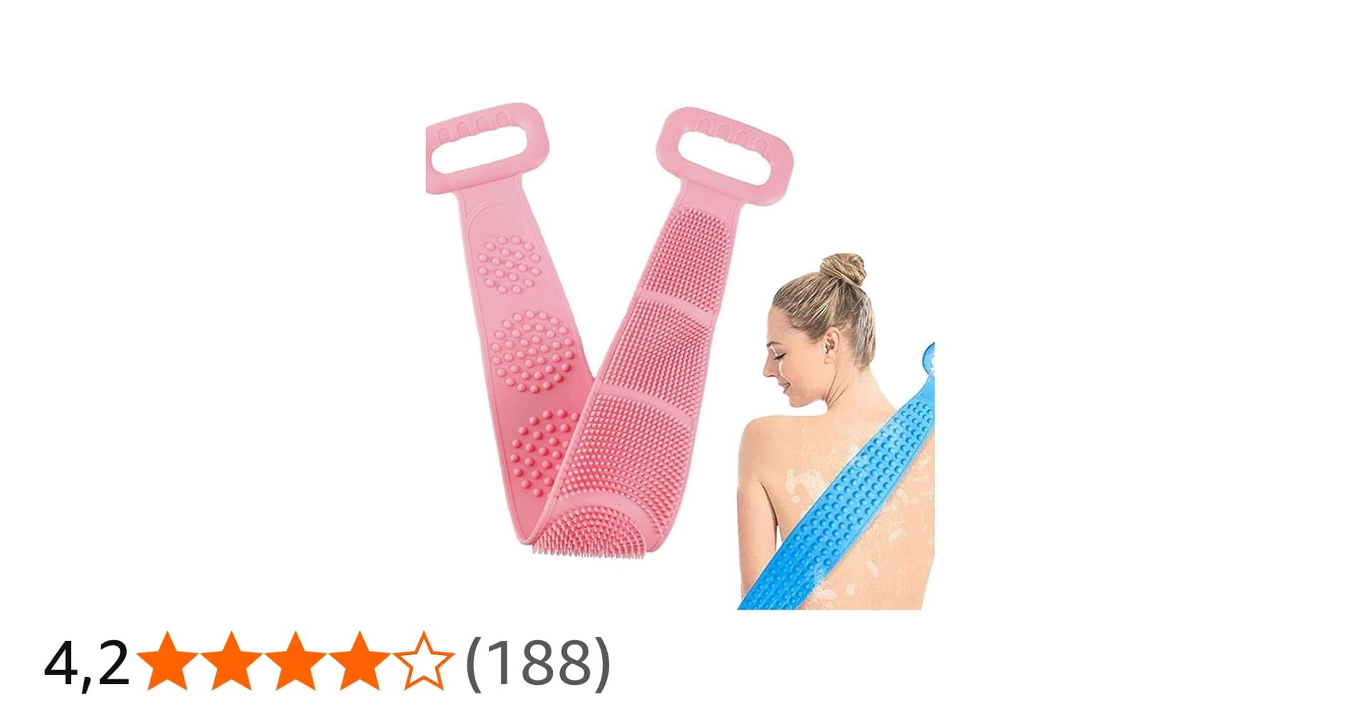 Esfregão Esponja de Banho de Silicone Massageador Esfoliante para Costas Limpeza Profunda, Dupla Face, Antibacteriano, Secagem Rápida, com Alças Anatômicas(Rosa)