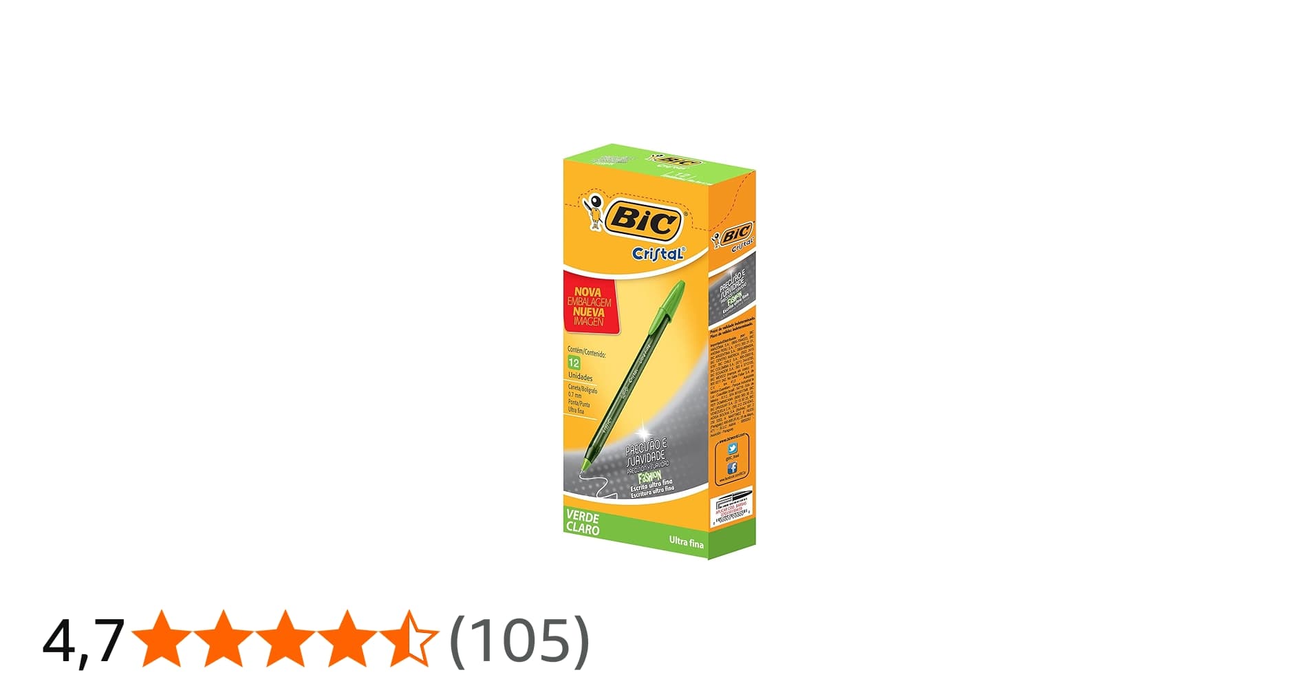 Caneta Esferográfica 0.7mm, Bic, Cristal Fashion Verde, 902484, 12 Unidades