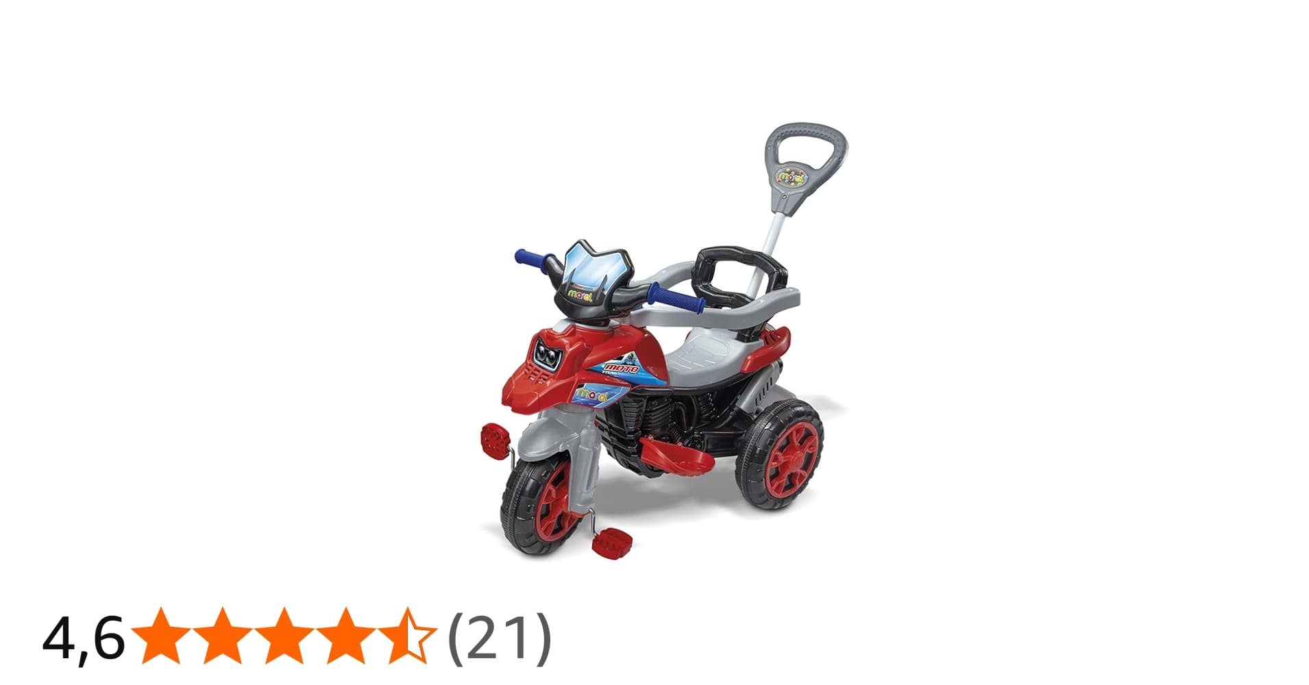 Maral Triciclo Moto Trail Infantil 2 em 1 – Passeio e Pedal, Suporta Até 30 Kg, Cinto de Segurança Vermelho