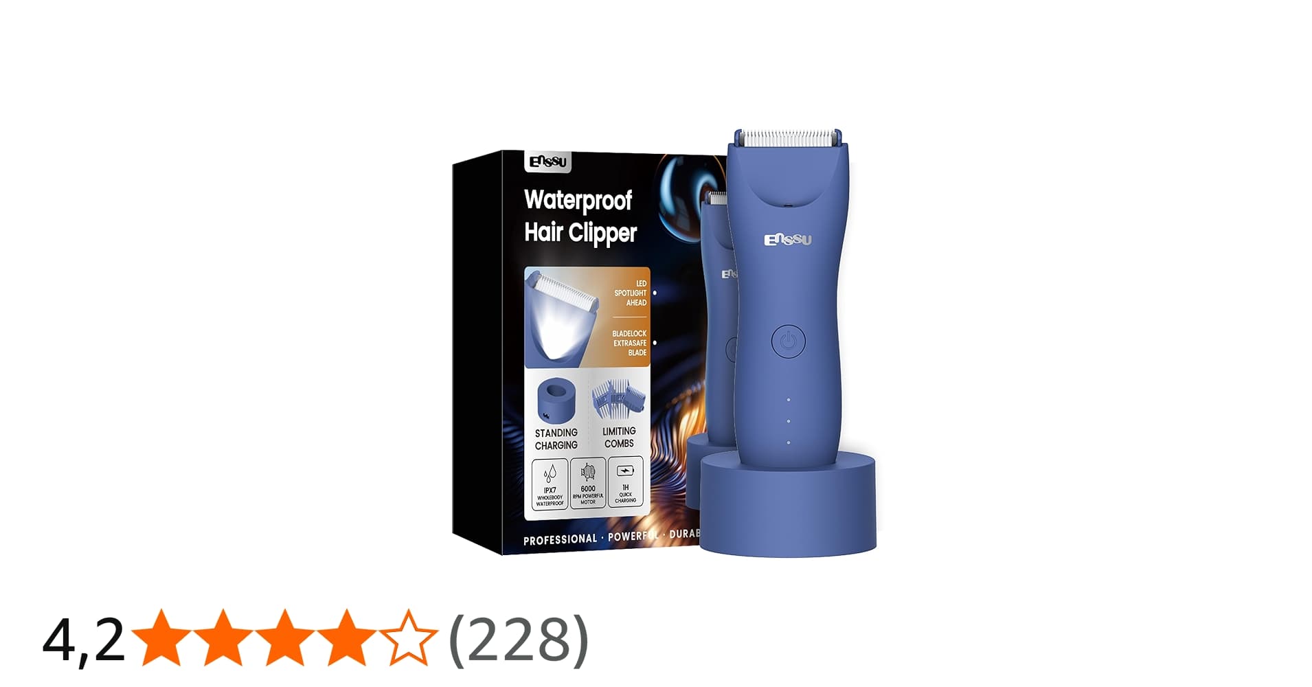 Enssu Body Trimmer para Homens, Aparador Elétrico para a Virilha com Lâmina Cerâmica Segura para a Pele, À Prova D'água para Peito, Barba e Pelos Pubianos, com Base de Recarga (Azul)