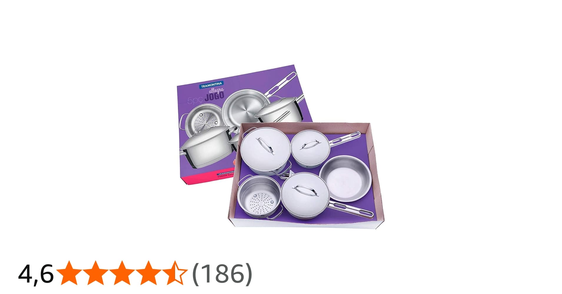 Tramontina Conjunto de Panelas 5 Peças de Aco Inox Fundo Triplo - Cozimento + Rapido e Uniforme, Tampas com Saída de Vapor - Allegra - Embalagem Caixa Parda