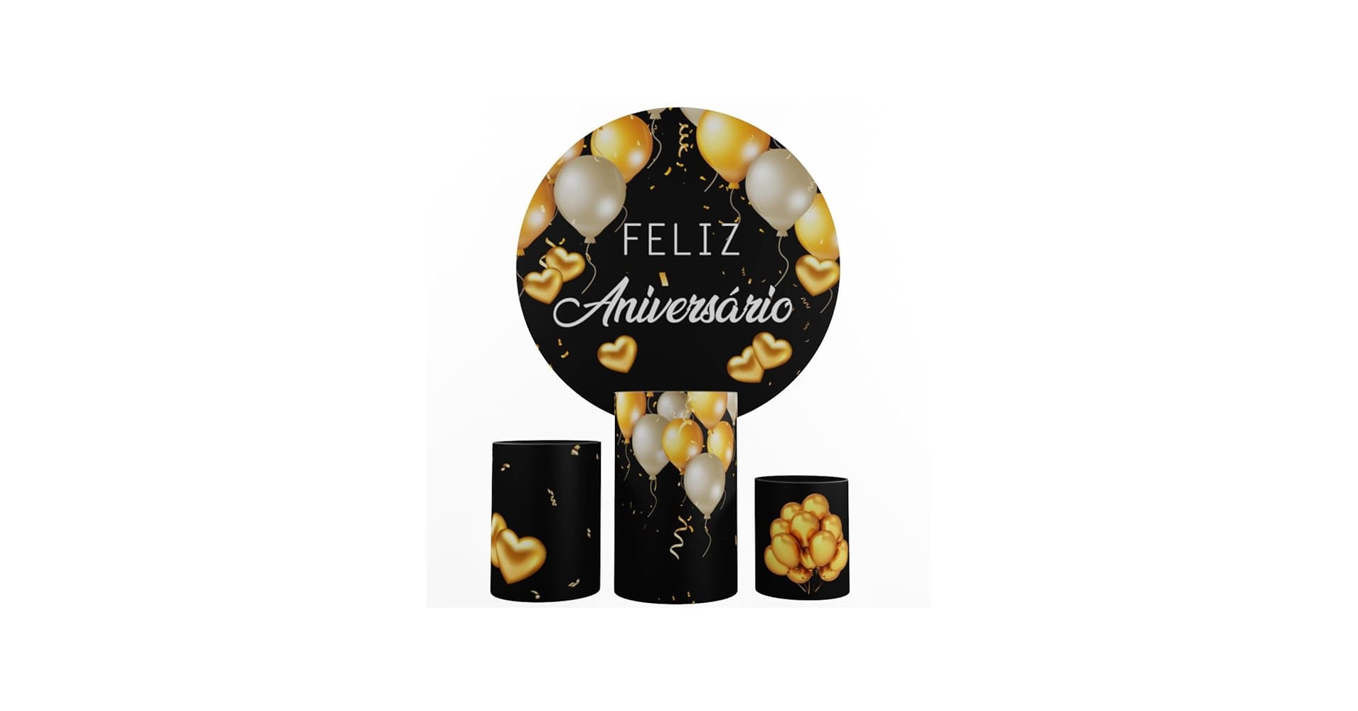 Kit Decoração Festa, Painel Feliz Aniversário + Trio Capas de Cilindros