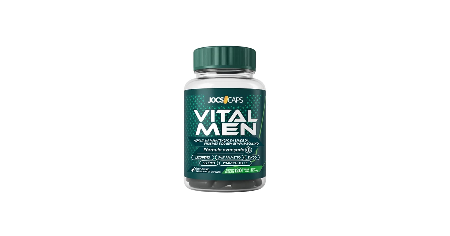 VitalMen – Suplemento Masculino para Próstata e Bem-Estar; com Licopeno, Zinco, Cúrcuma, Trans-Resveratrol, Extrato de Semente de Uva, Astaxantina, Selênio, Vitamina D3 e E; 120 Cápsulas