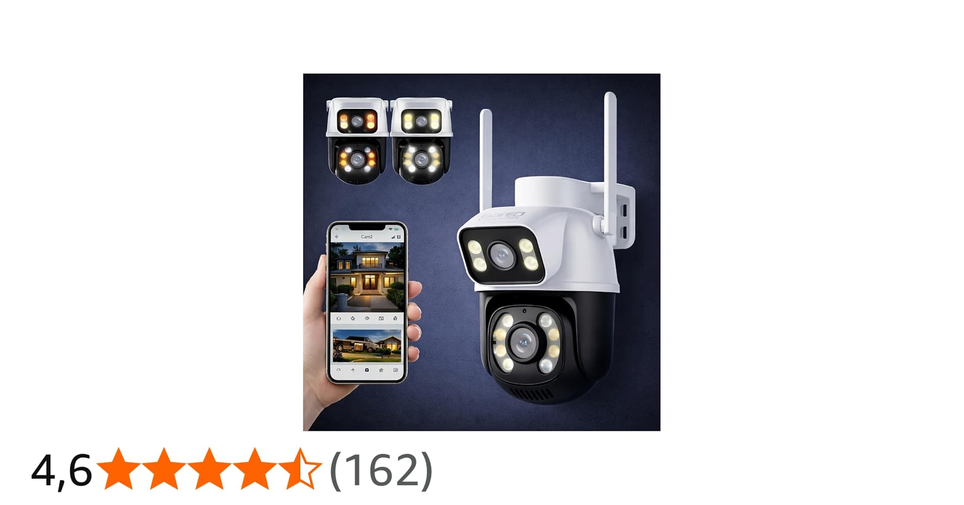 Câmera de Segurança WiFi Externa HD 3mp, Ip Sem Fio com Visão Noturna Infravermelha, Dupla Lente Grande Angular, À Prova D'Água Ip66, Detecção de Movimento e Áudio Bidirecional