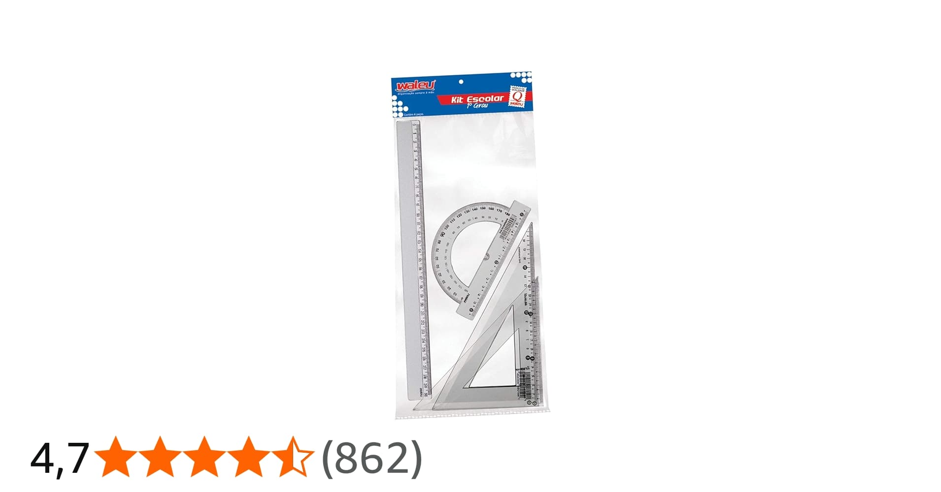 Kit Régua Escolar 1º Grau Maxcril - Blister 4 Peças