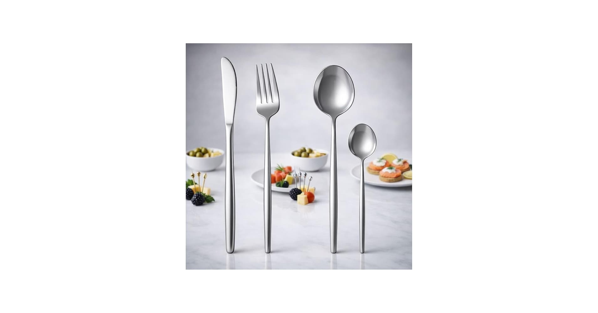 Kit Faqueiro Inox Prata 24 Peças – Palitos Decorativos Elegantes para Petiscos, Finger Food e Aperitivos – Aço Inoxidável Durável e Reutilizável – Three Brothers (Prata)