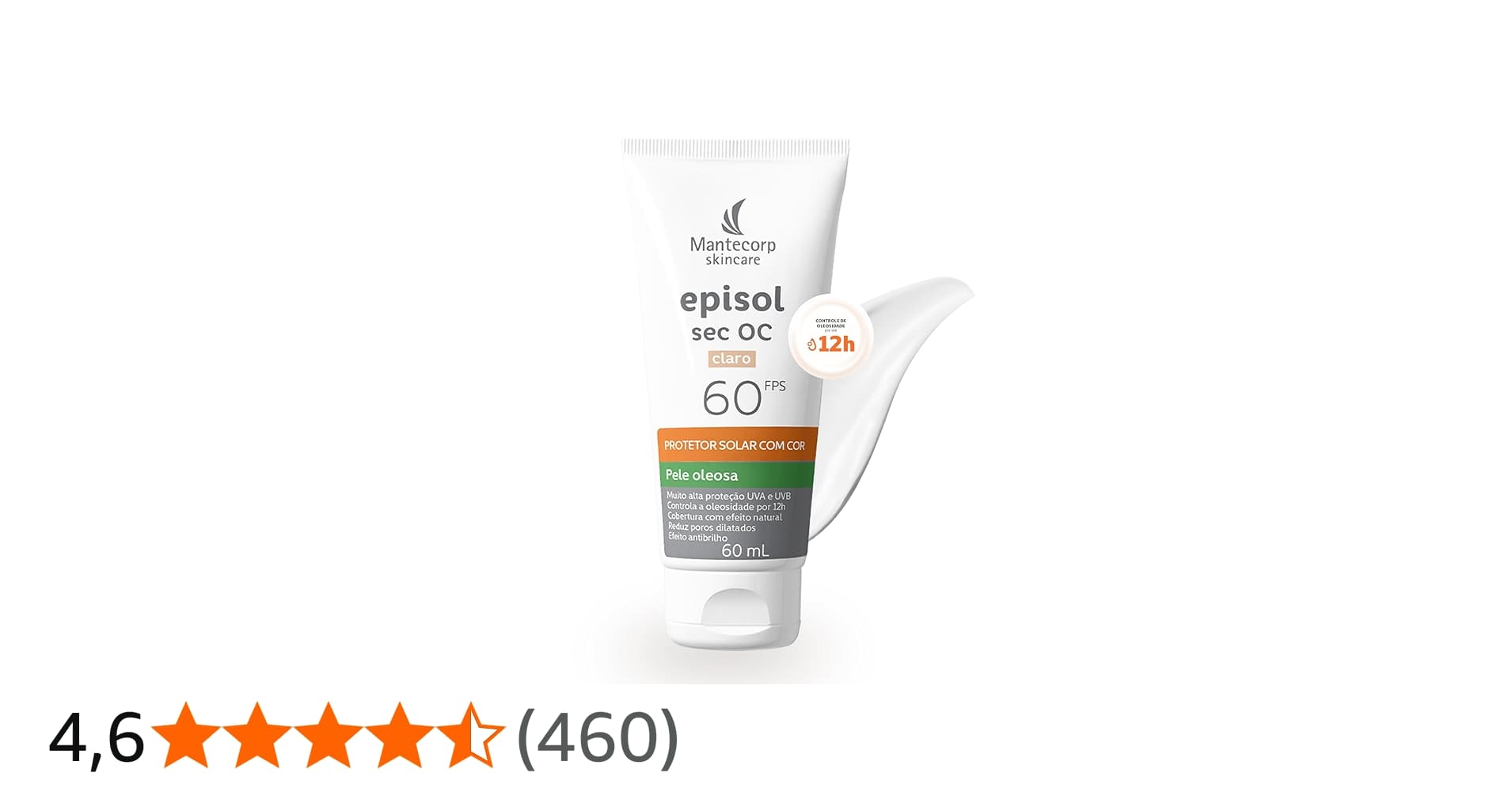 Protetor Solar Episol Fps 60 - Alta Proteção Uva e Uvb, Controla Oleosidade por 12h, Toque Seco, Rápida Absorção - 60ml - Mantecorp