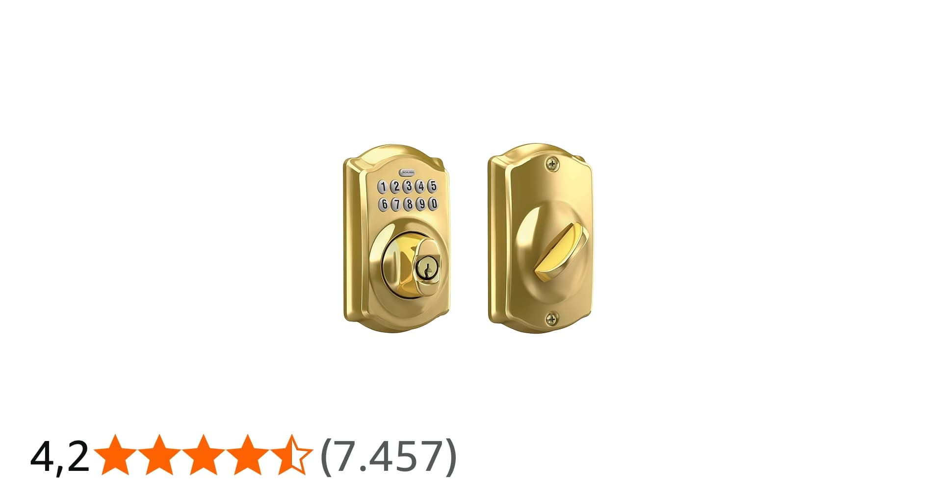 Schlage Fechadura com Teclado Camelot Be365 Cam 505, Trava Eletrônica de Entrada Sem Chave, Latão Brilhante