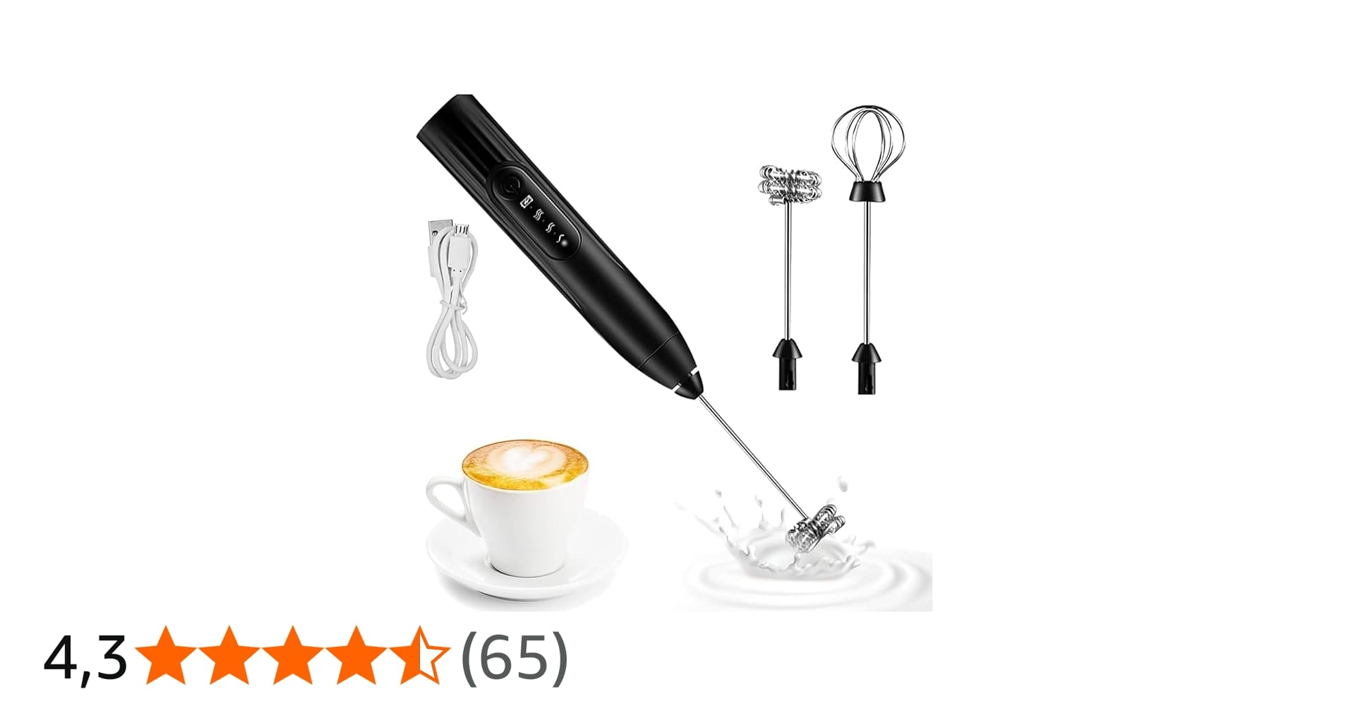 Mixer Misturador Batedor Elétrico, Portátil Sem Fio-Fuê em Aço Inox para Espumar Bebidas,Bater Ovos, Recarregável USB