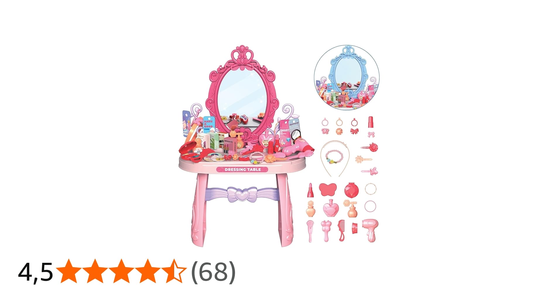 Penteadeira Brinquedo Princesa Maquiagem Espelho Menina Acessórios Faz de Conta (Rosa)