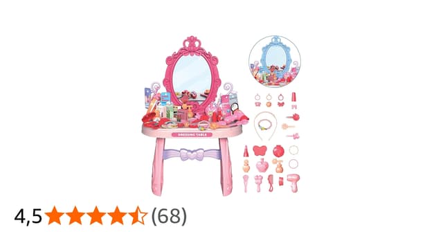 Penteadeira Brinquedo Princesa Maquiagem Espelho Menina Acessórios Faz de Conta (Rosa)