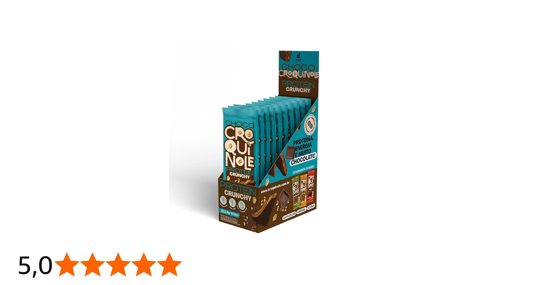 Choco Croquinole Protein Crunchy, Biscoito Proteico de Amendoim Coberto com Chocolate, Sem Glúten, Sem Lactose, 6g Proteína, 36g