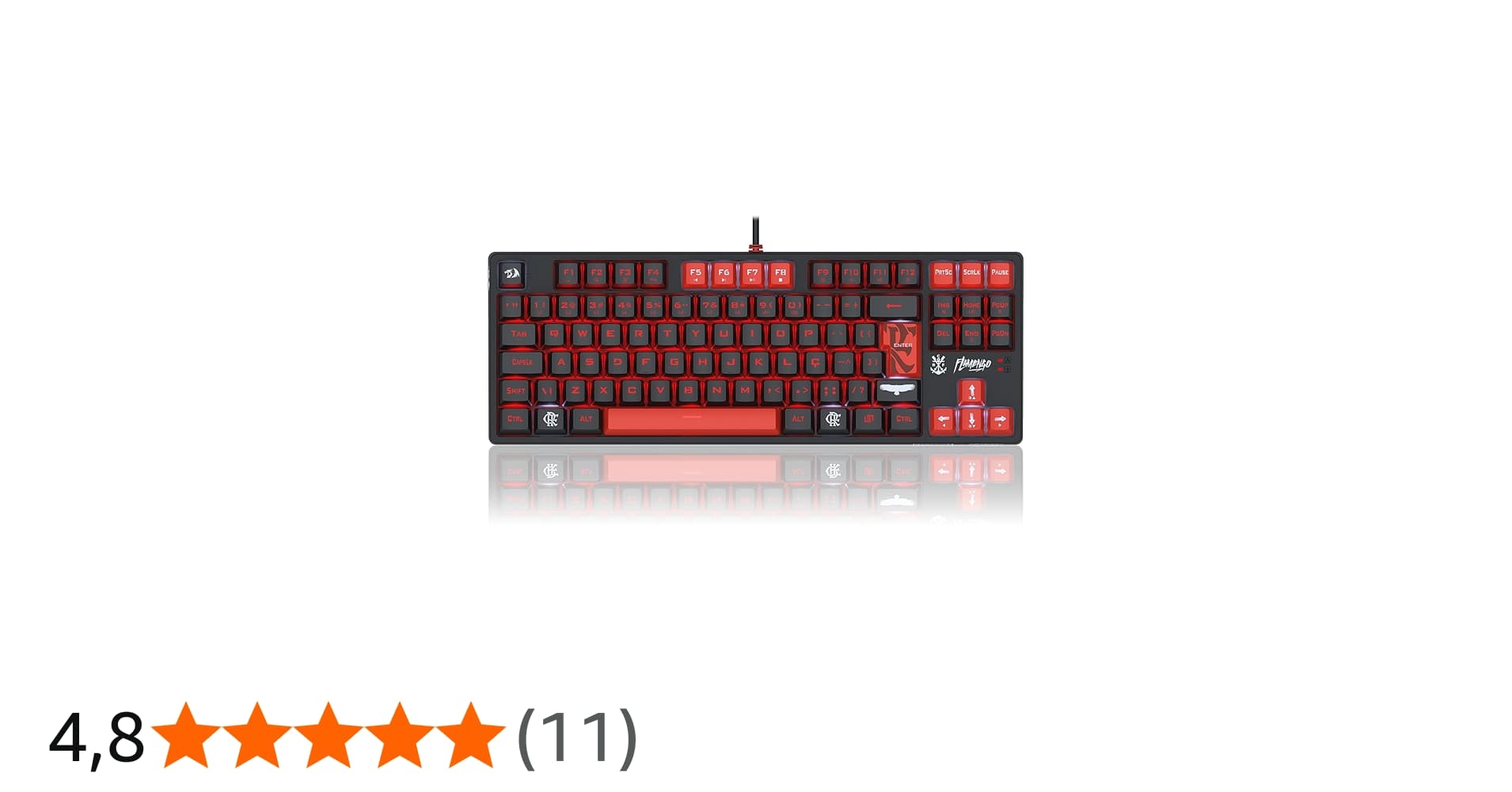 Teclado Gamer Redragon Flamengo Nation Preto e Vermelho LEDs Vermelho e Branco Switch Marrom Fl576