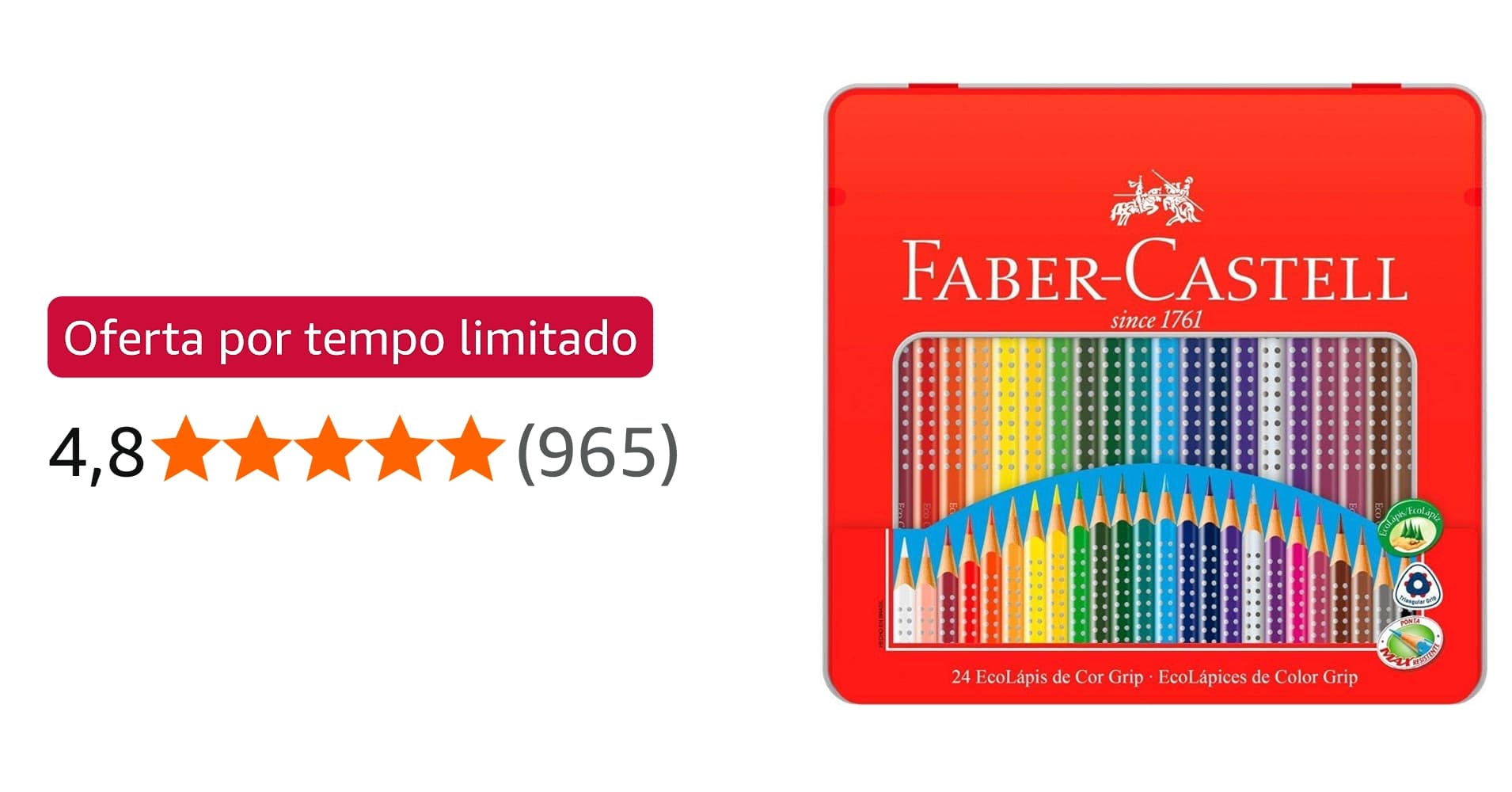 Oferta: Lata EcoLápis Grip 24 Cores, Faber-Castell, 121024lt, Grafite