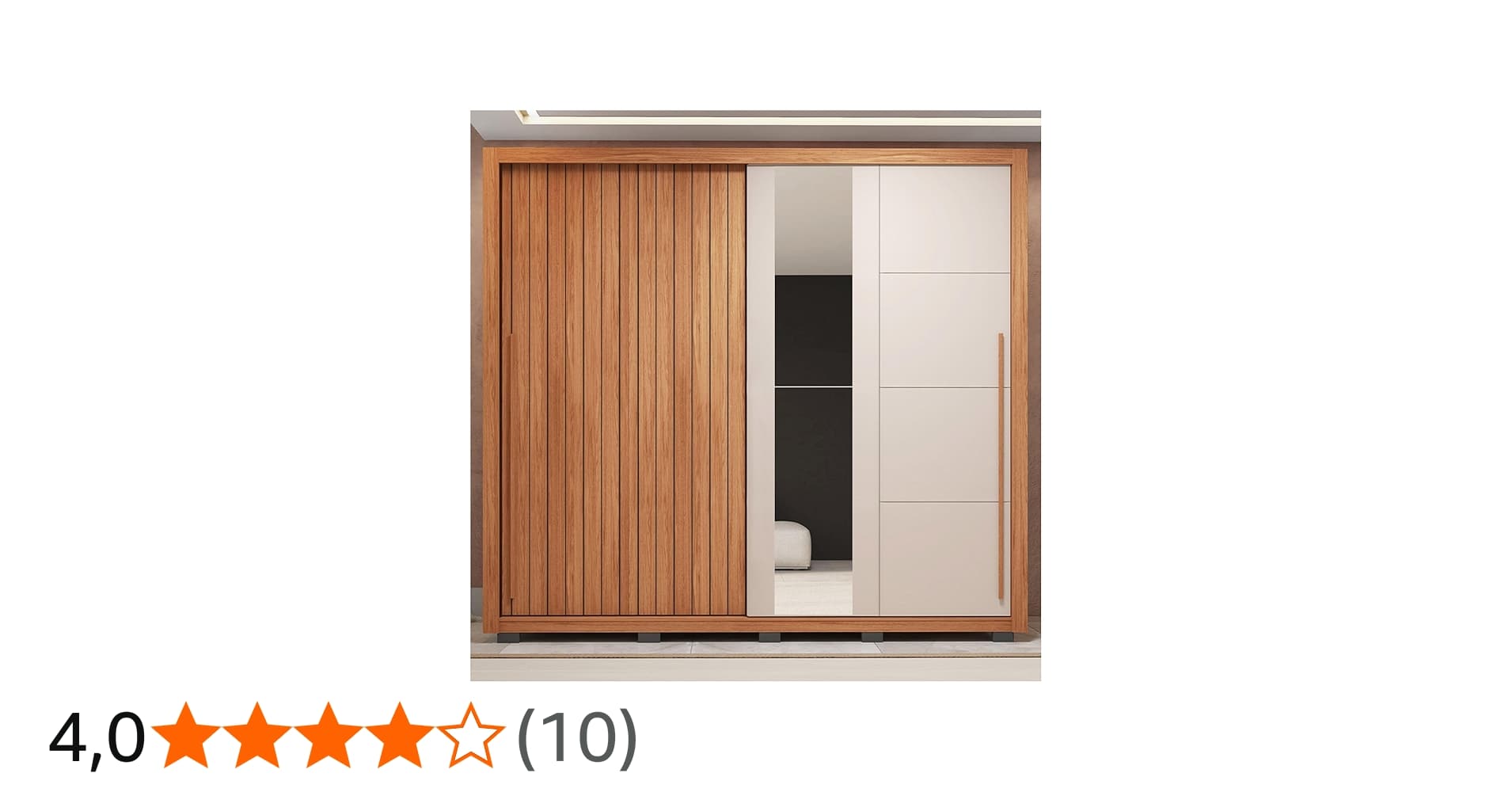 Guarda-roupa Casal Ripado com Espelhos 2 Portas e 4 Gavetas Suburban Espresso Móveis Freijo/Off White