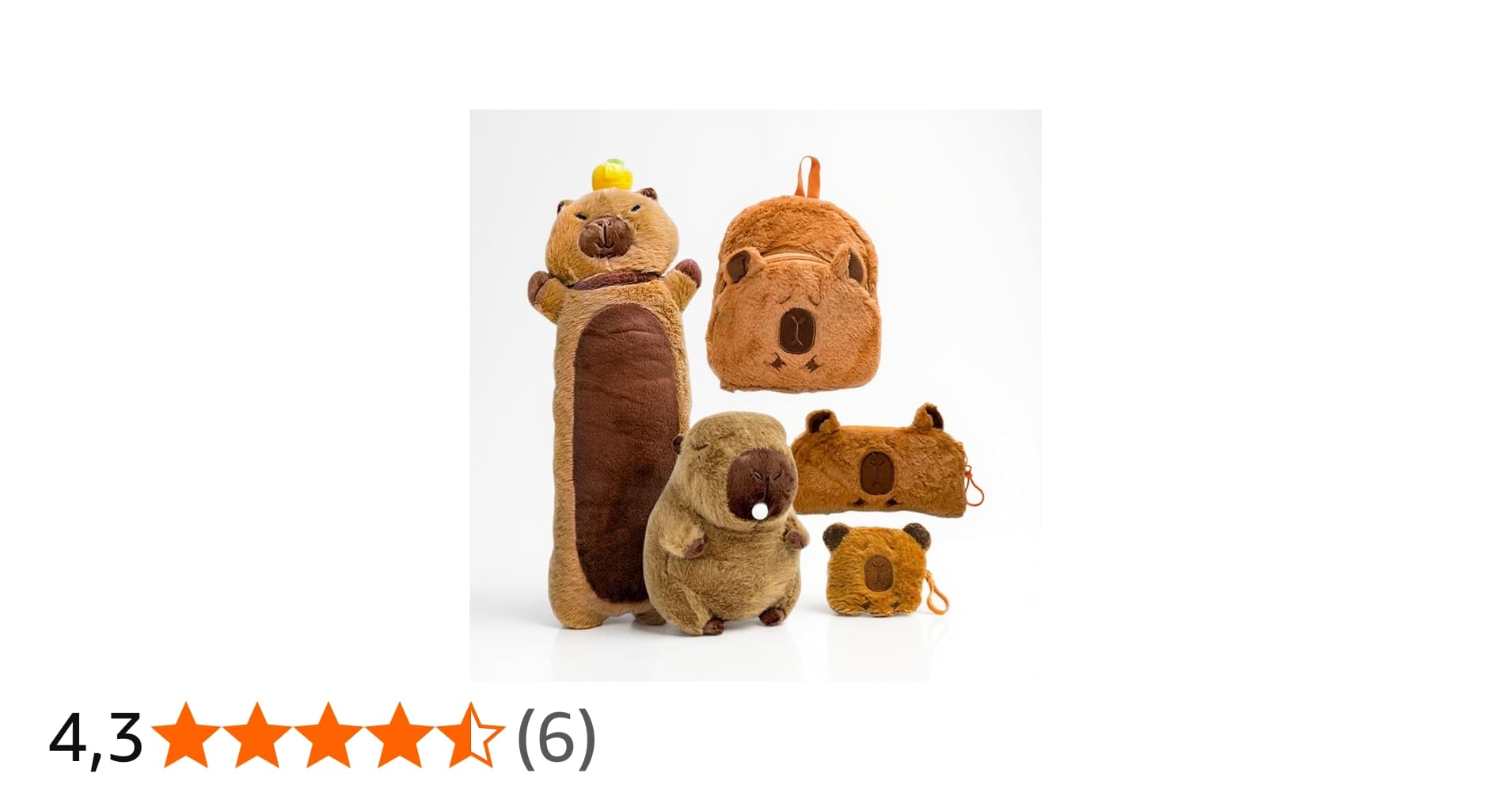 Kit Capivara com 5 Itens da Marca Polibrinq - Capivara de Pelúcia + Almofada + Mochila + Estojo + Porta-Objetos