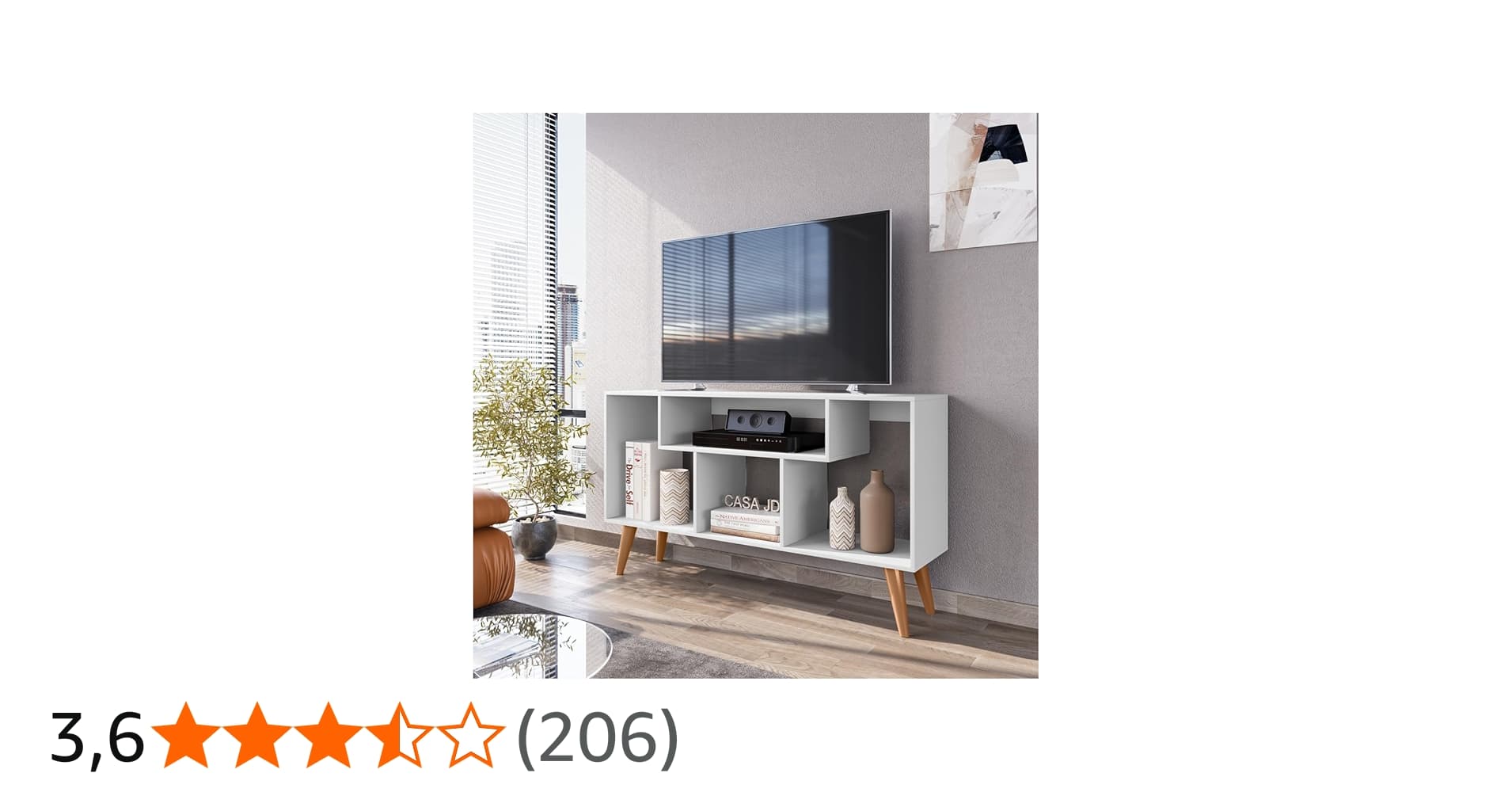 Rack Bancada para Tv de Até 43 Polegadas com Prateleira e Nichos para Sala de Estar Casa Jd (Branco)