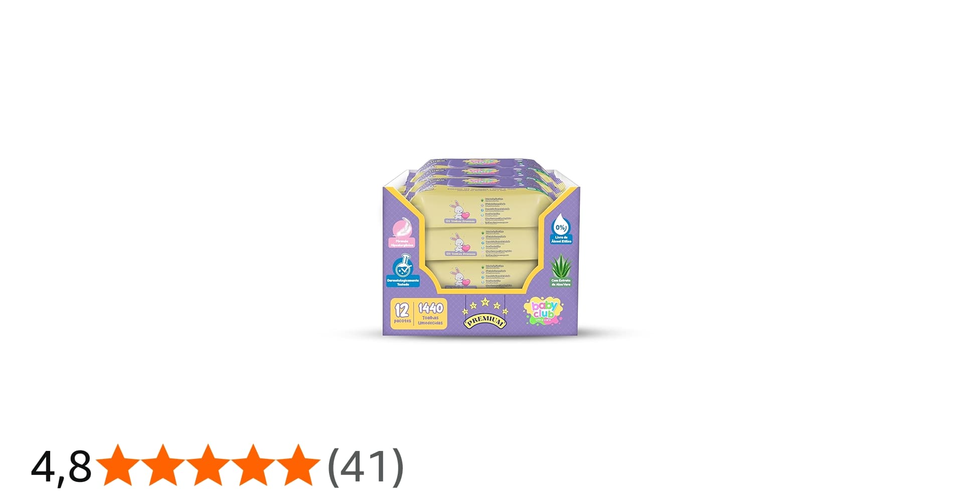 Kit Lenço Umedecido 12 Pacotes Premium 120fls Baby Club