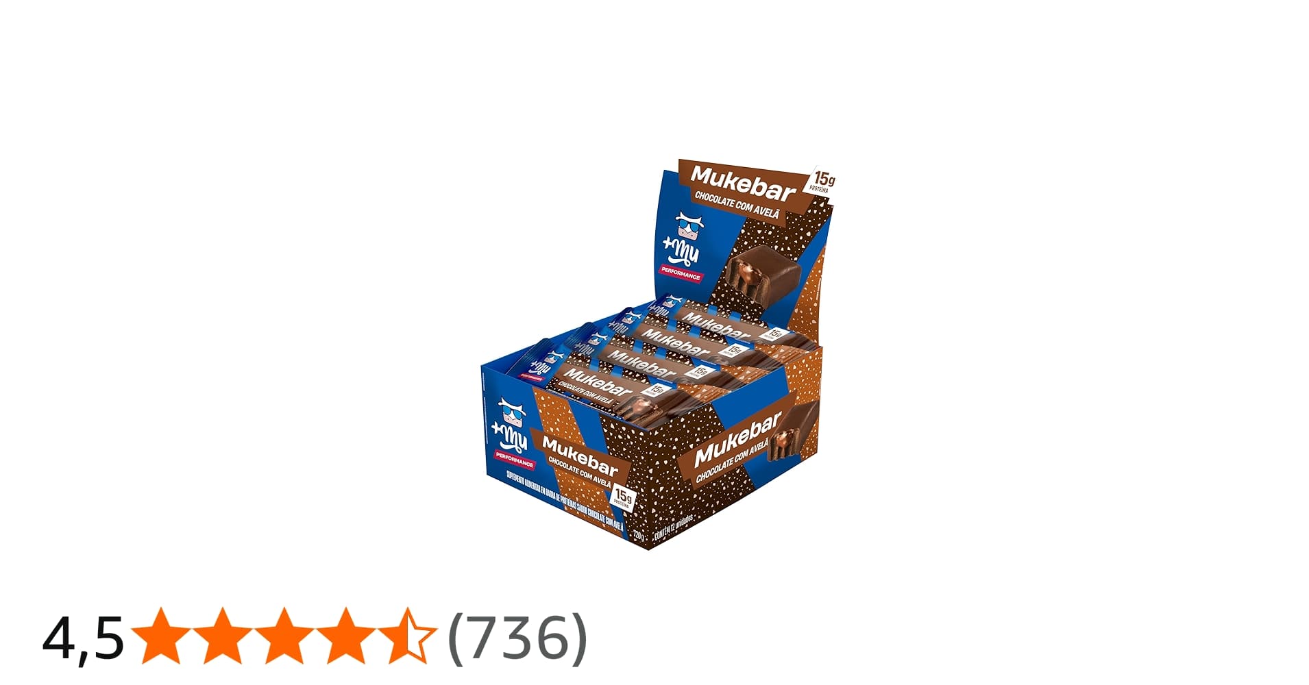 +Mu Barra Proteína Mukebar Sabor Chocolate c/Avelã - Display 12 Unidades de 60g