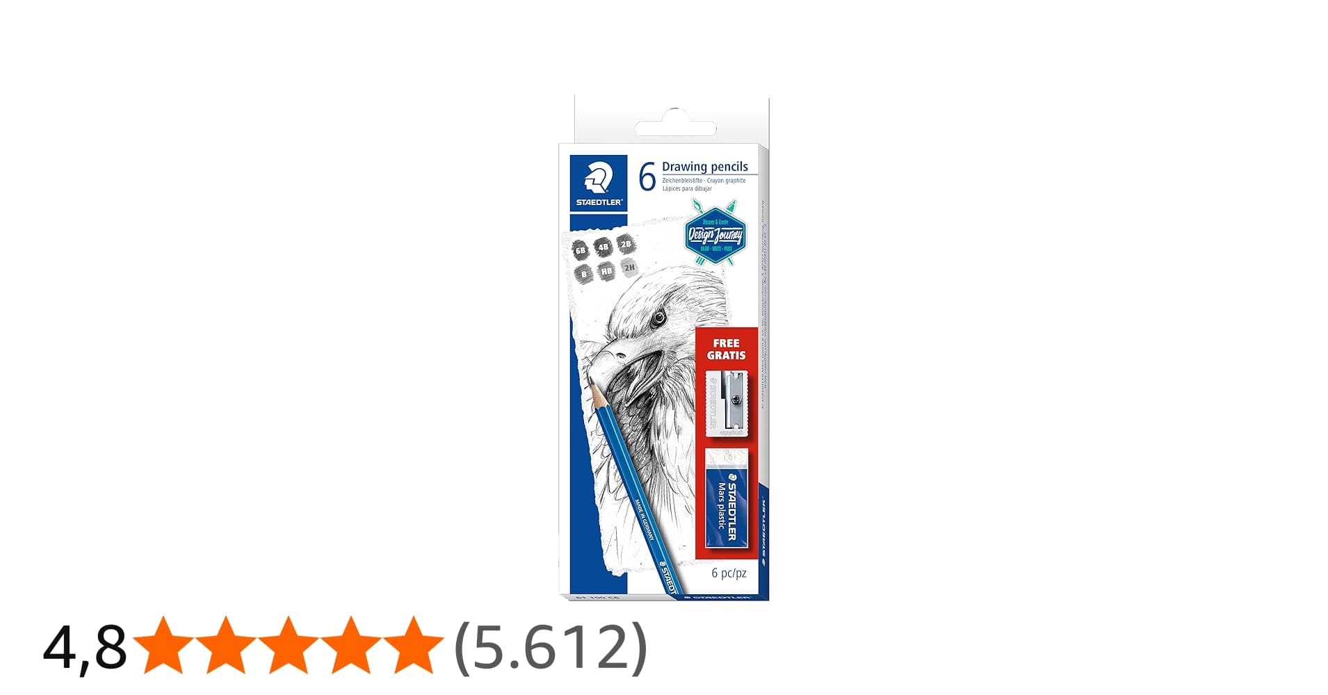 Staedtler Lápis Preto para Desenho Técnico Lumograph 61 100 C6 02 (6 Graduações + Apontador e Borracha)
