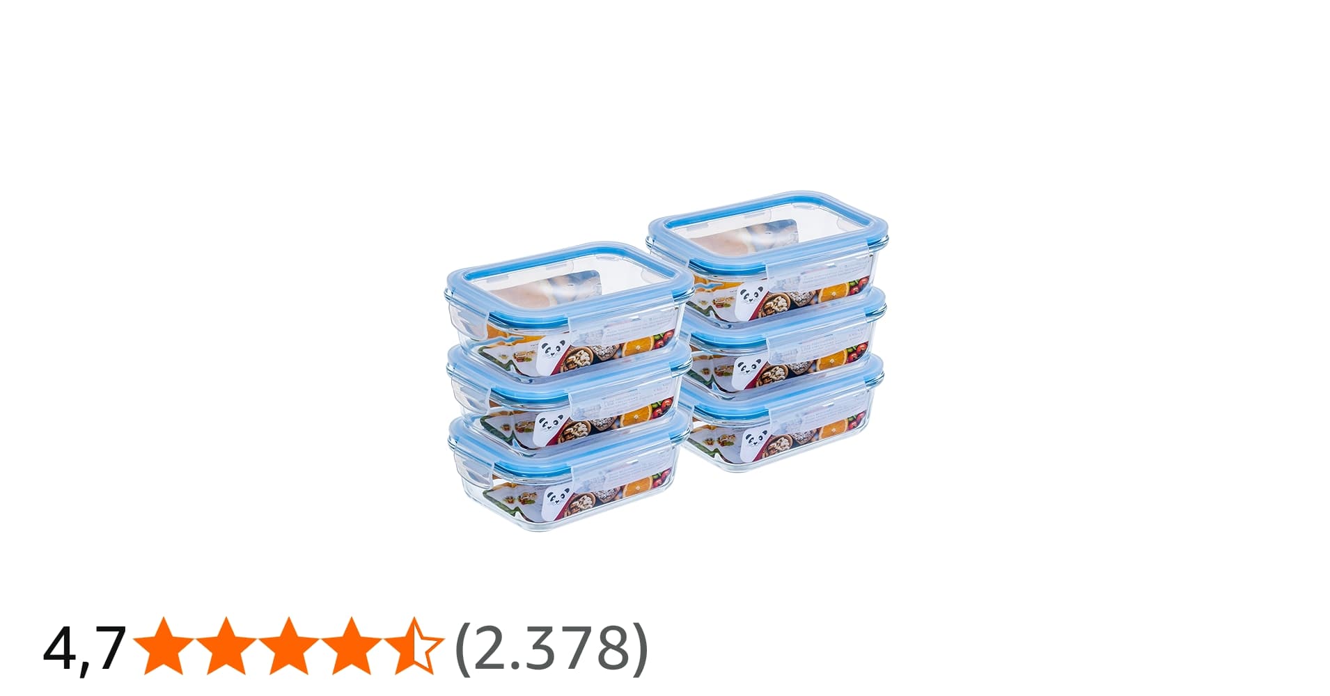 Gato Panda Kit 6 Potes de Vidro Hermético 640ml Borossilicato com Tampa 4 Travas – Recipiente Retangular para Marmita, Micro-ondas, Forno e Freezer – Armazenamento de Alimentos – Sem Bpa