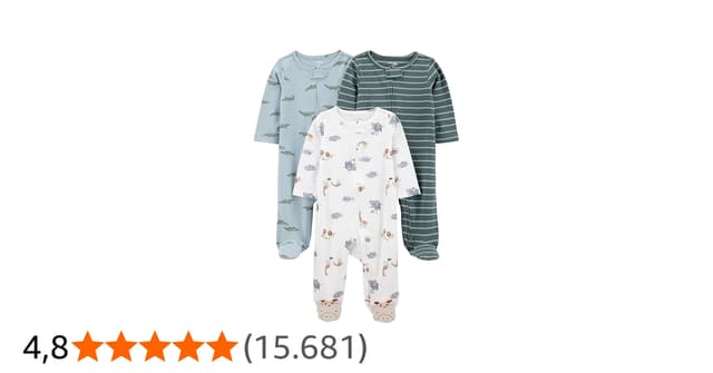 Simple Joys By Carter's Pacote com 3 Bebês Neutros para Dormir e Brincar, Urso/lhama/arco-íris, 6-9 Meses