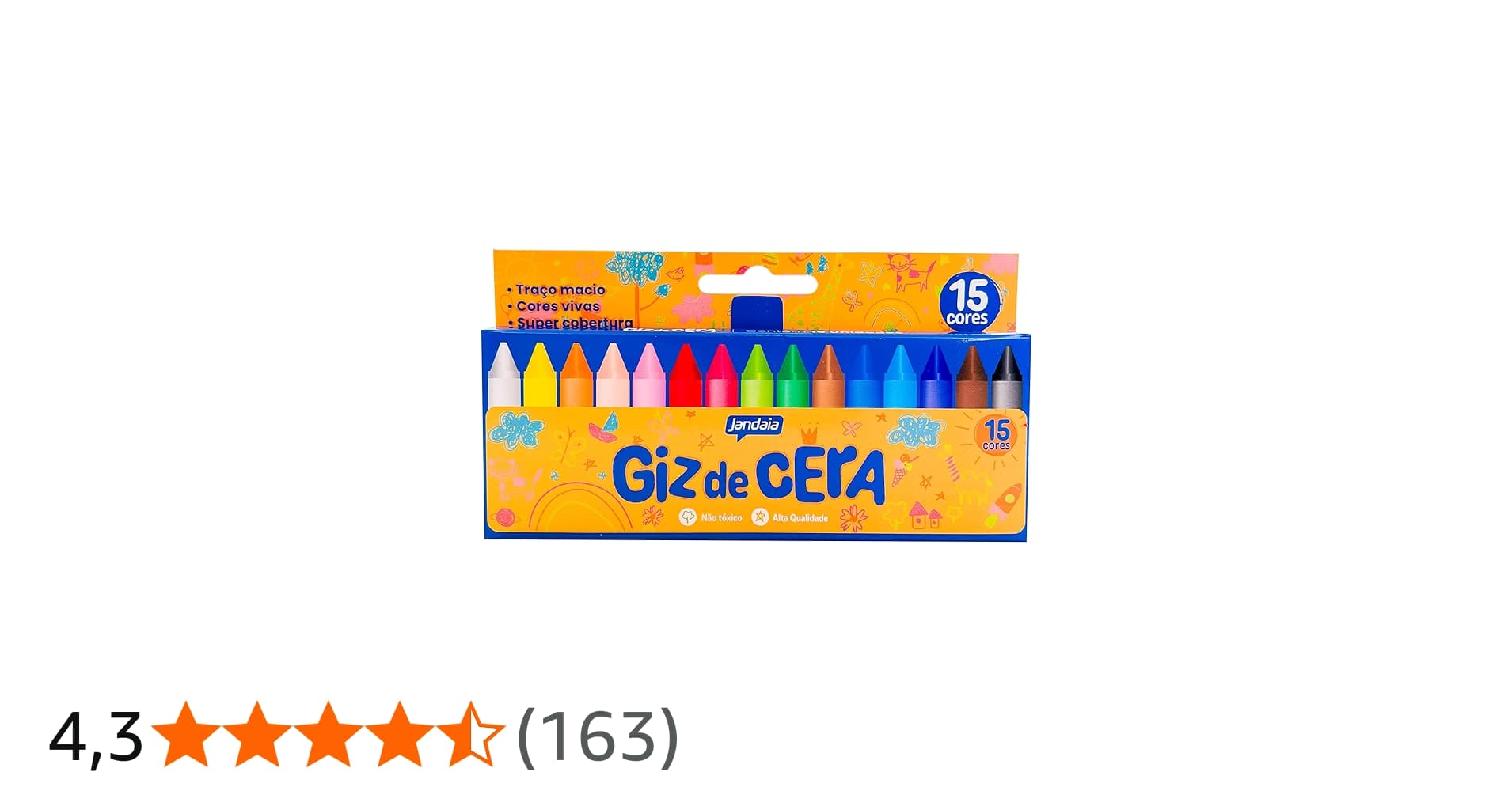 Giz de Cera Curto 15 Cores Redondo - Jandaia