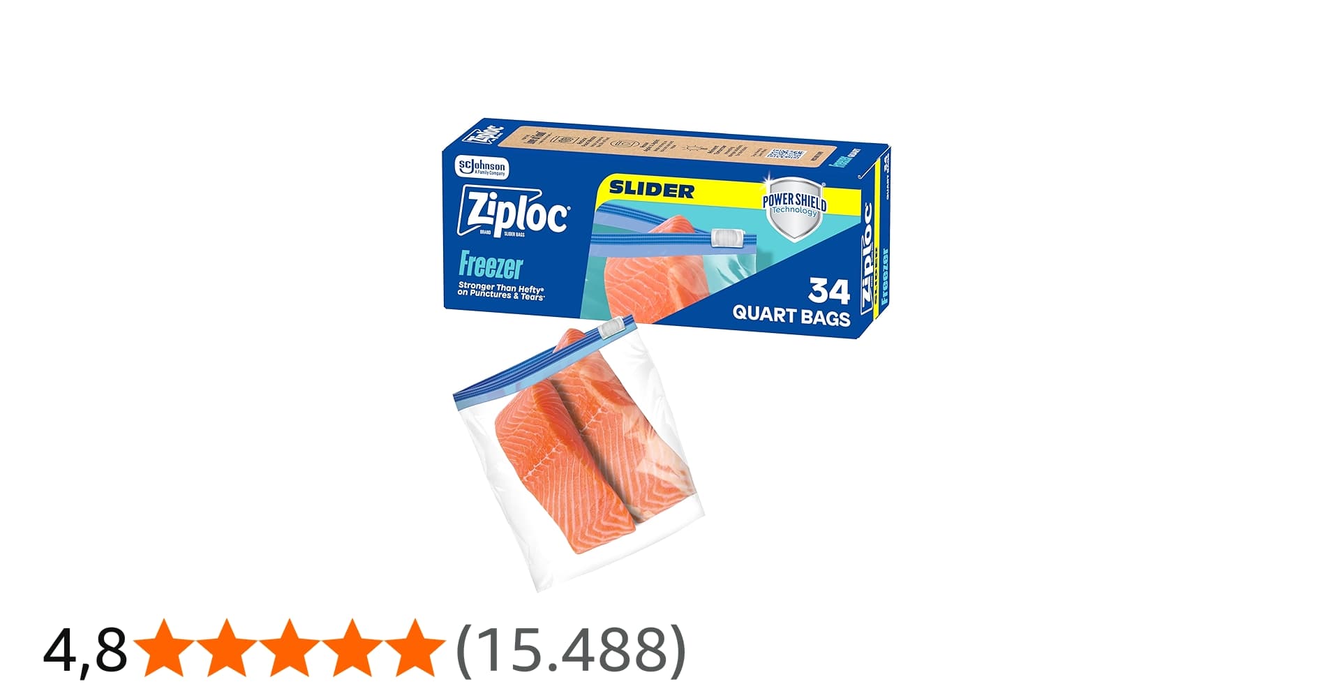 Ziploc Sacos Deslizantes para Freezer para Armazenamento de Alimentos, Tecnologia Power Shield para Maior Durabilidade, 34 Unidades